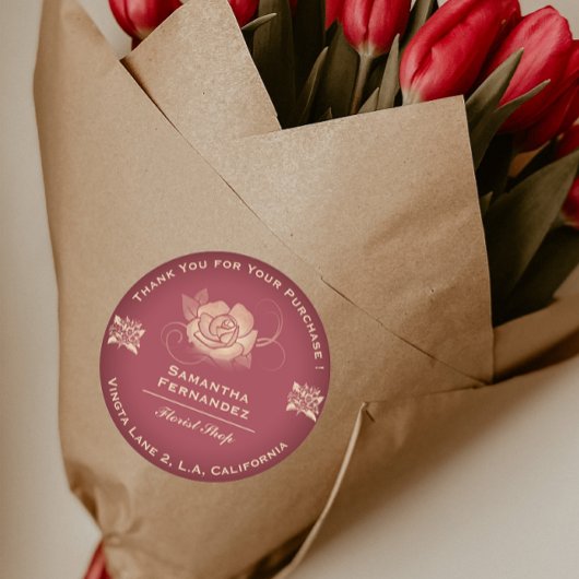 Bloemist Roos Bloem Rood & Beige Business Ronde Sticker
