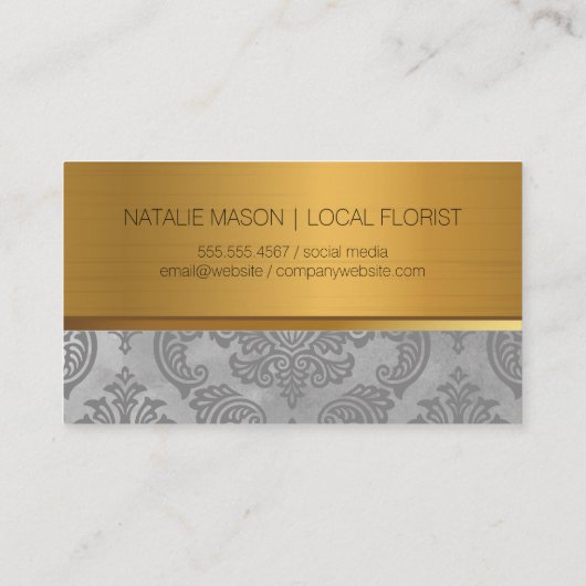 Bloemist | Roze Bloemen Gouden Metaal Visitekaartje (Achterkant)