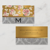 Bloemist | Roze Bloemen Gouden Metaal Visitekaartje (Voorkant / Achterkant)