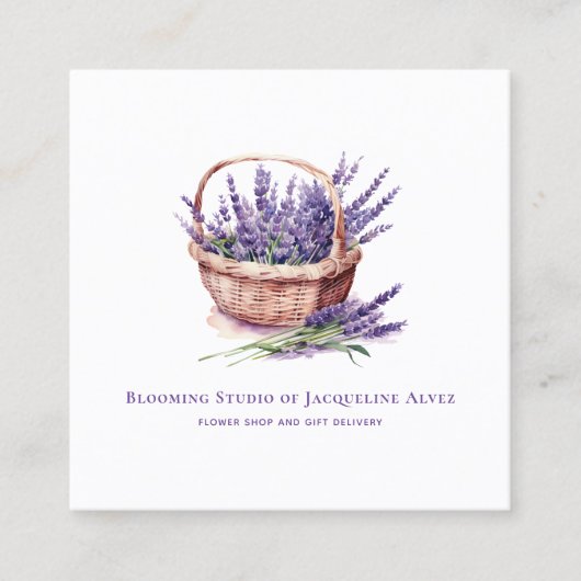 Bloemist Waterverf Lavendel Elegant Vierkante Visitekaartje (Voorkant)