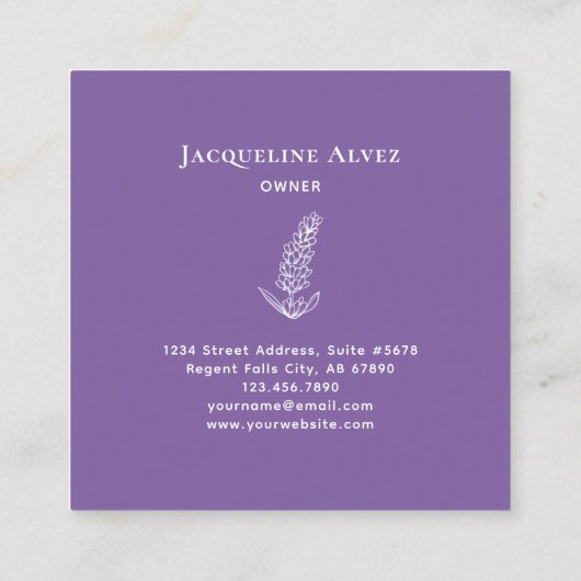 Bloemist Waterverf Lavendel Elegant Vierkante Visitekaartje (Achterkant)