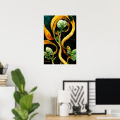 Bloemisterij Orchidee Groen & Goud Poster (Thuiskantoor)