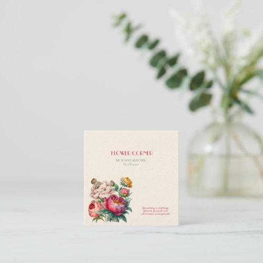 Bloemisterij Pioenrozen Vierkante Visitekaartje (Staand voorkant)