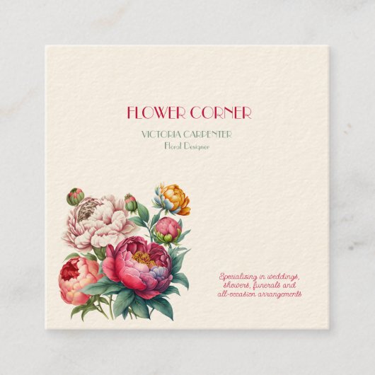 Bloemisterij Pioenrozen Vierkante Visitekaartje (Voorkant)