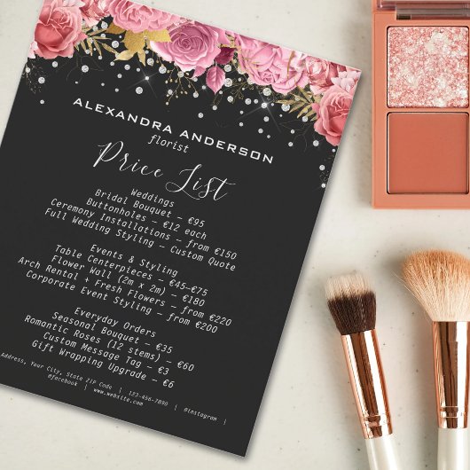 Bloemisterij Roze Bloemen Diamant Glitters Zwart S Flyer