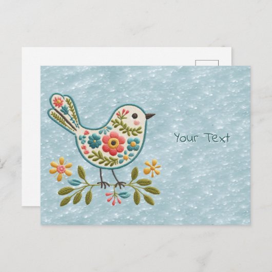 Bloemkaart Kleine Vogel Groene Bladeren Ansichtkaa Briefkaart (Voorkant / Achterkant)