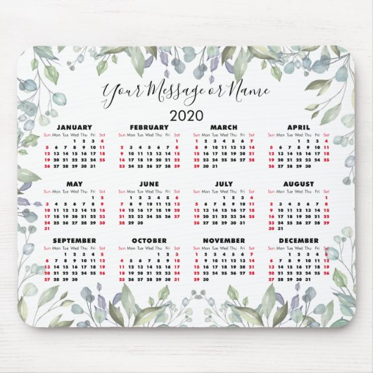 Bloemkalender 2020 Uw Bericht of Naam Muismat (Voorkant)