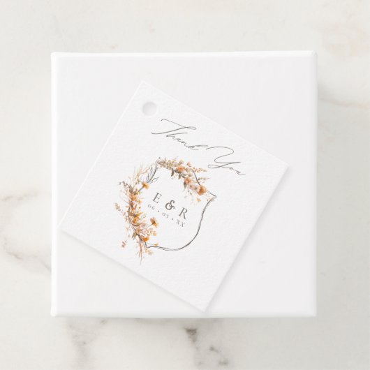 Bloemkam Monogram Fall Wedding Dank u Bedankjes Labels (In situ)