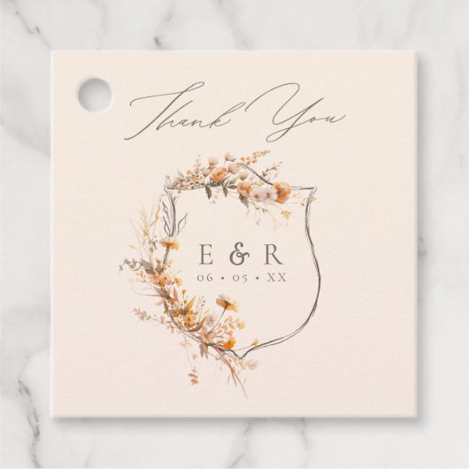 Bloemkam Monogram Fall Wedding Dank u Bedankjes Labels (Voorkant)
