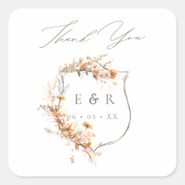 Bloemkam Monogram Fall Wedding Dank u Vierkante Sticker
