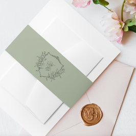  Bloemkam olijfsalie Monogram Huwelijk Uitnodigingen Wikkel