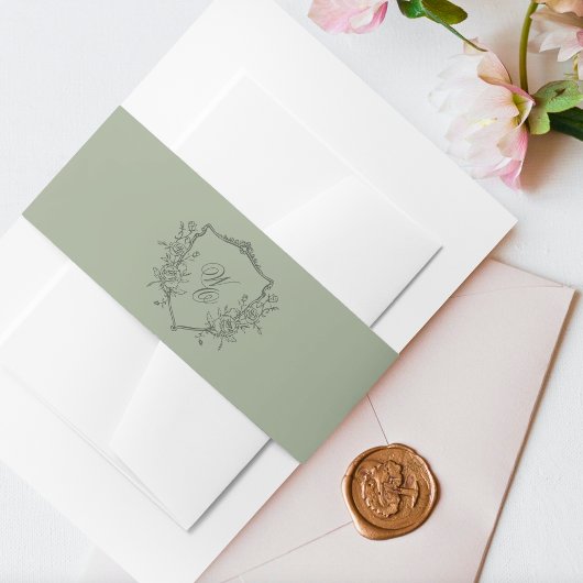  Bloemkam olijfsalie Monogram Huwelijk Uitnodigingen Wikkel