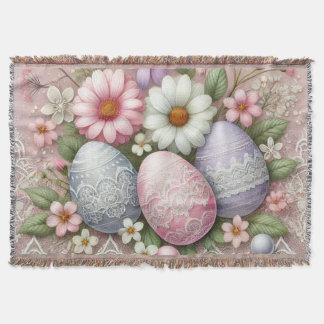 Bloemkant pastel roze paaseieren en bloemen deken
