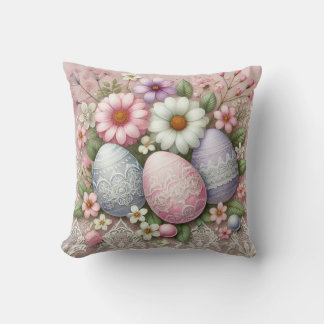 Bloemkant pastel roze paaseieren en bloemen kussen