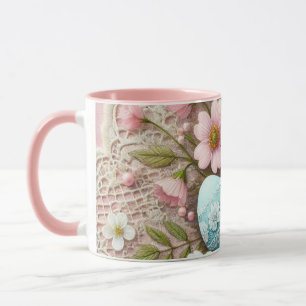 Bloemkant pastel roze paaseieren en bloemen mok