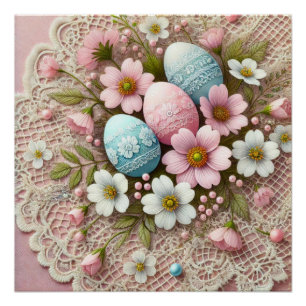 Bloemkant pastel roze paaseieren en bloemen perfect poster