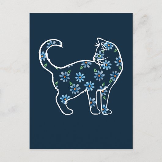 Bloemkat blauw-melkkatten briefkaart (Voorkant)
