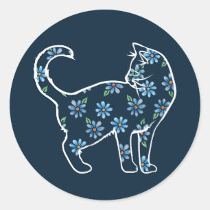 Bloemkat blauw-melkkatten ronde sticker