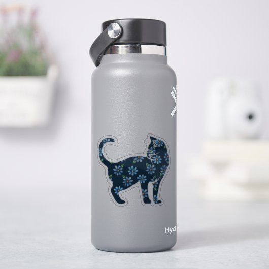 Bloemkat blauw-melkkatten sticker (HydroFlask)