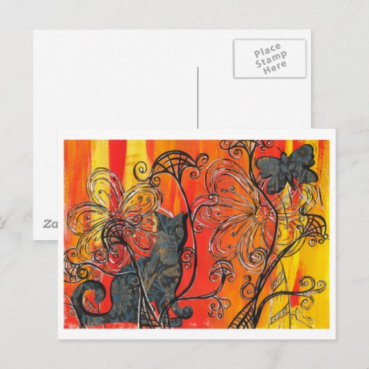 Bloemkat en vlinder briefkaart (Voorkant / Achterkant)