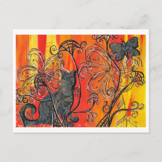 Bloemkat en vlinder briefkaart (Voorkant)