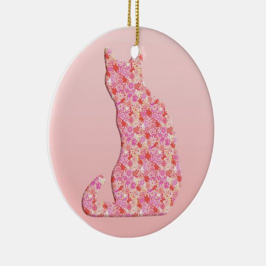 Bloemkat - koraal oranje en roze keramisch ornament (Rechts)