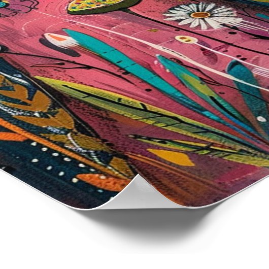 Bloemkatten in Daisy Field: Levendig kunstwerk Poster (Hoek)