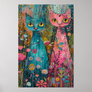 Bloemkatten in Daisy Field: Levendig kunstwerk Poster
