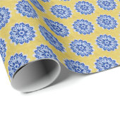  Bloemkleur Geel Blauw Portugees Tegel Cadeaupapier (Rol Hoek)