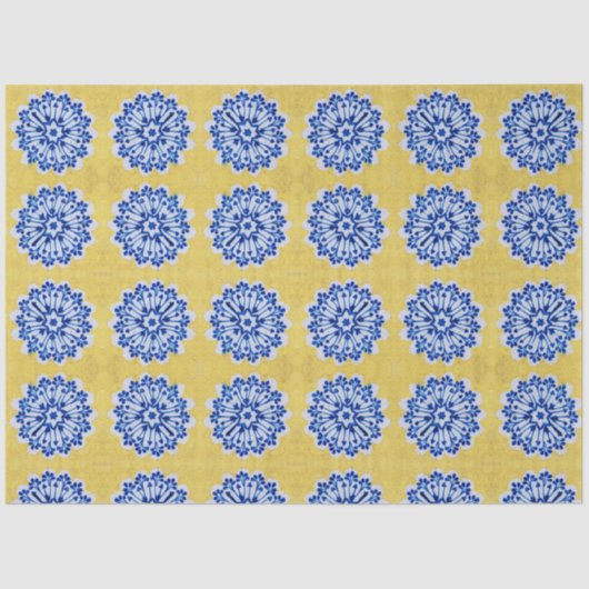 Bloemkleur Geel Blauw Portugees Tegel Tissuepapier (Voorkant)