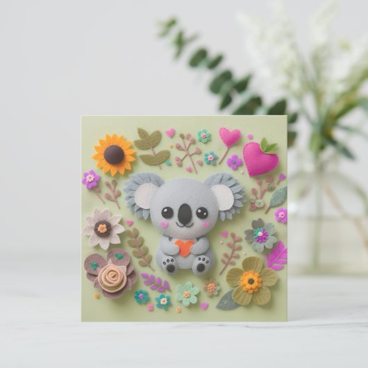 Bloemkoala met een hart feestdagenkaart (Staand voorkant)