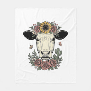 Bloemkoe hoofd vintage graveerontwerp_1 fleece deken