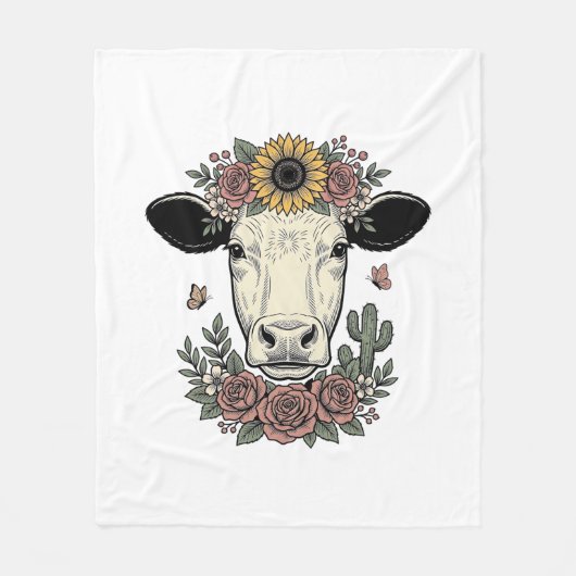 Bloemkoe hoofd vintage graveerontwerp_1 fleece deken (Voorkant)