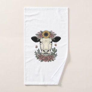 Bloemkoe hoofd vintage graveerontwerp_1 handdoek