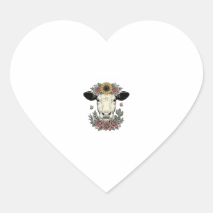 Bloemkoe hoofd vintage graveerontwerp_1 hart sticker