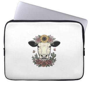 Bloemkoe hoofd vintage graveerontwerp_1 laptop sleeve