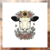 Bloemkoe hoofd vintage graveerontwerp_1 raamsticker (Vel 2)