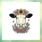 Bloemkoe hoofd vintage graveerontwerp_1 raamsticker (Vel 3)