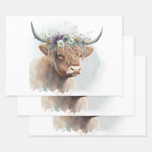 Bloemkoe waterverf decoupage inpakpapier vel (Set)