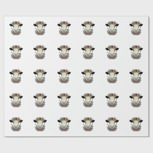 Bloemkoehoofd Vintage Gravureontwerp_1 Cadeaupapier