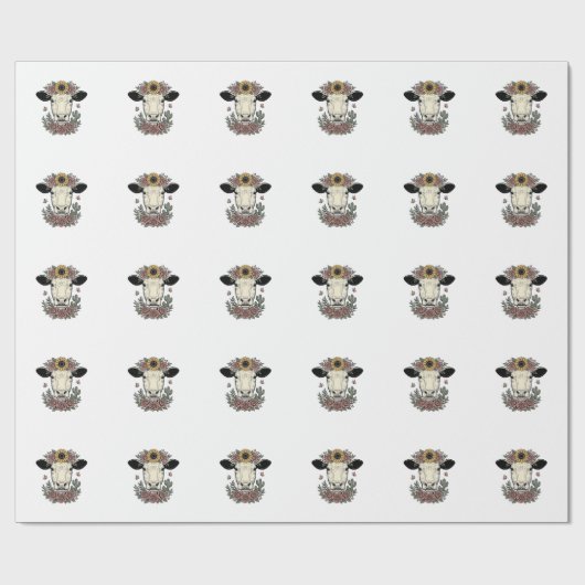 Bloemkoehoofd Vintage Gravureontwerp_1 Cadeaupapier (Vlak)