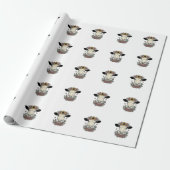Bloemkoehoofd Vintage Gravureontwerp_1 Cadeaupapier (Uitgerold)