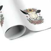 Bloemkoehoofd Vintage Gravureontwerp_1 Cadeaupapier (Rol Hoek)