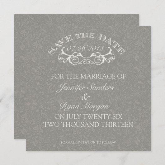 bloemkolmonogram grijs sparen de datum save the date (Voorkant / Achterkant)