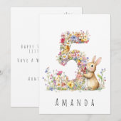 Bloemkonijn verjaardagskaart 5 jaar kaart (Voorkant / Achterkant)