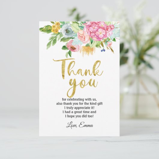 bloemkool, floral Bedankt. Bedankkaart (Staand voorkant)