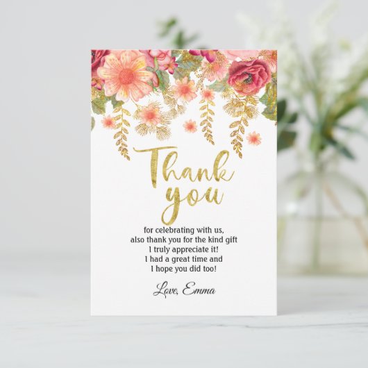 bloemkool, floral Bedankt. Bedankkaart (Staand voorkant)