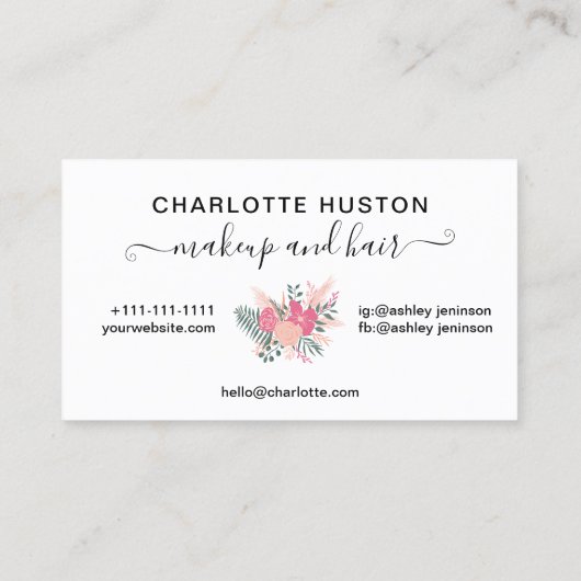 bloemkool, monogrammen, make-up visitekaartje (Achterkant)