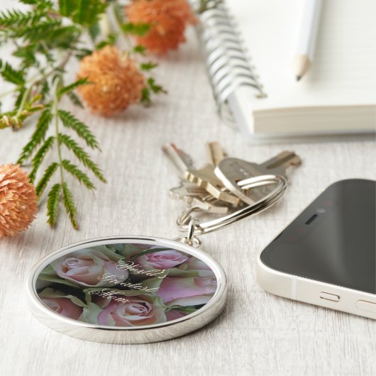 Bloemkool van roze rozen Sleutelhanger (Zijkant)