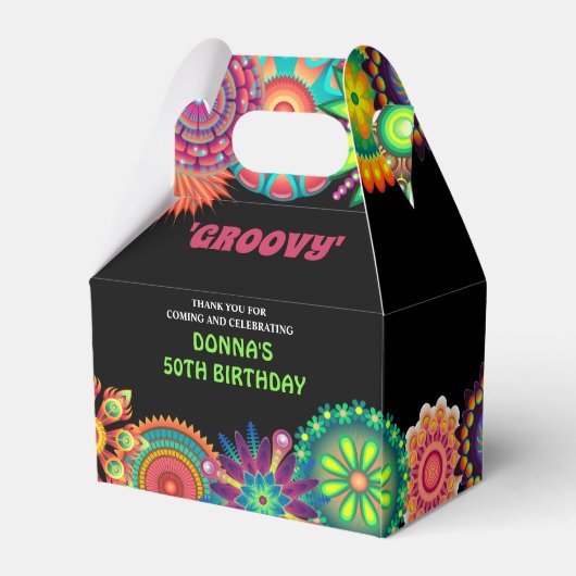 Bloemkracht 70's kleurrijke verjaardag bedankdoosjes (Achterkant)